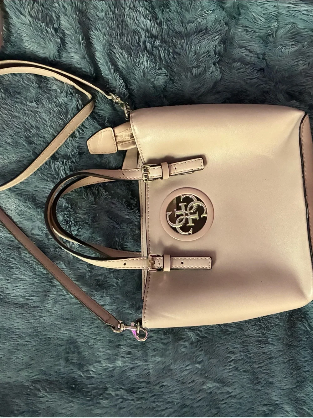 Guess Blush Pink Satchel with Gold Logo Accent